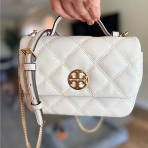 Tory Burch Willa Quilted Handbag in “New Cream” in size small.